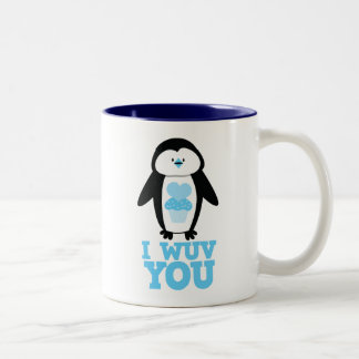 Tasse 2 Couleurs Wuv I vous pingouin avec des coeurs de petit