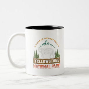 Tasse 2 Couleurs Yellowstone National Park T-Shirt Wolf Hommes Vint