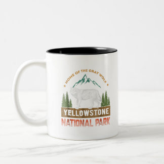 Tasse 2 Couleurs Yellowstone National Park T-Shirt Wolf Hommes Vint