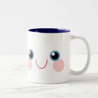 Tasse 2 Couleurs Yeux bleus kawaii visage souriant et calme doux