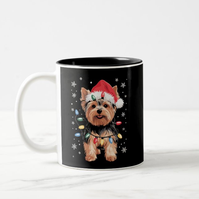 Tasse 2 Couleurs Yorkie Christmas Chien Long Noël Cadeau (Gauche)