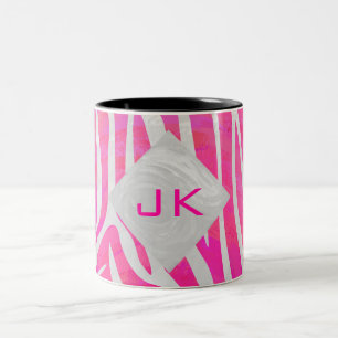 Tasse 2 Couleurs Zebra Hot rose et blanc avec Monogramme