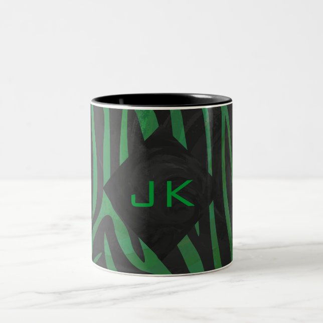 Tasse 2 Couleurs Zebra Monogramme noir et vert (Centre)