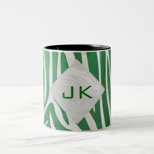 Tasse 2 Couleurs Zebra Monogramme Vert et Blanc Impression (Centre)