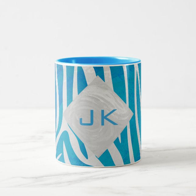 Tasse 2 Couleurs Zèbre bleu et blanc avec Monogramme (Centre)