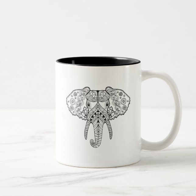 Tasse 2 Couleurs Zentangle a inspiré l'éléphant (Droit)