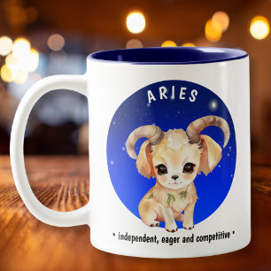 Tasse 2 Couleurs Zodiac Aries Cute Watercolor Chien date du nom per