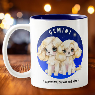 Tasse 2 Couleurs Zodiac Gemini Cute Watercolor Chien date du nom pe