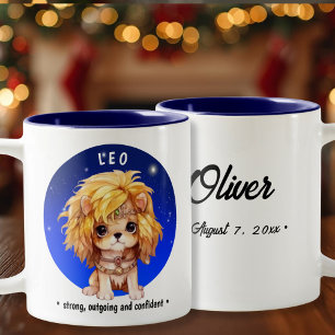 Tasse 2 Couleurs Zodiac Leo date du nom personnalisé