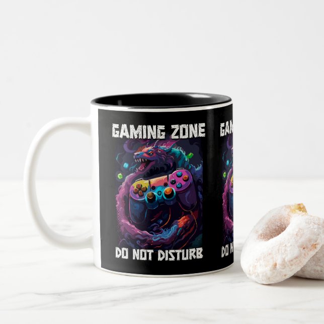 Tasse 2 Couleurs Zone de jeu ne dérangez pas Cool Gamer Dragon Art (Avec donut)