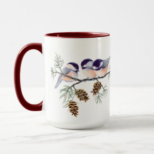 Tasse 3 CHICKADEES et CÔNES par SHARON SHARPE