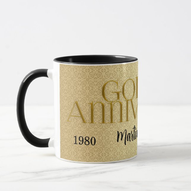 Tasse 50e anniversaire de Mariage d'or Damas (Gauche)