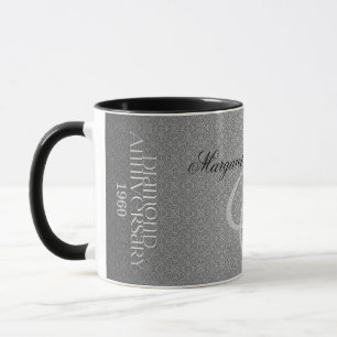 Tasse 60e anniversaire du Mariage Diamond Argent Damask