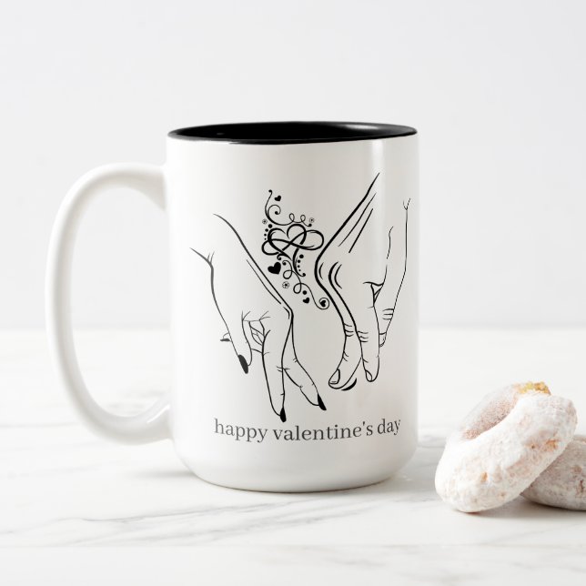 Tasse à café à deux tons heureuse Sainte-Valentin (Avec donut)