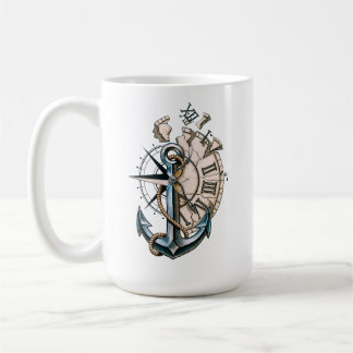 Tasse à café à l'ancienne avec ancre nautique et h