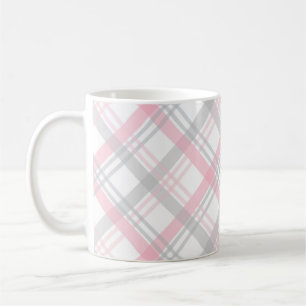 Tasse à café à motif carreaux gris et rose