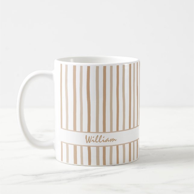 Tasse à café à motif rayures et nom personnalisé m (Gauche)