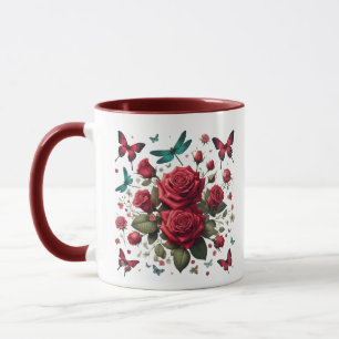 Tasse à café aux accents rouge foncé