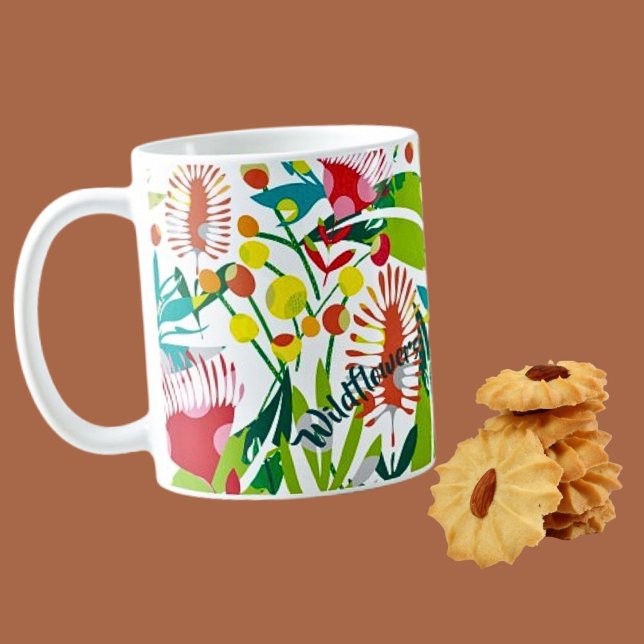 Tasse à café avec art de fleurs sauvages vibrantes (Créateur téléchargé)
