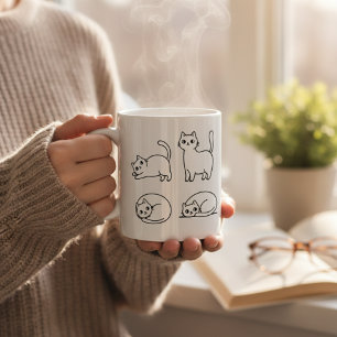Tasse à café avec dessin minimaliste de chat migno