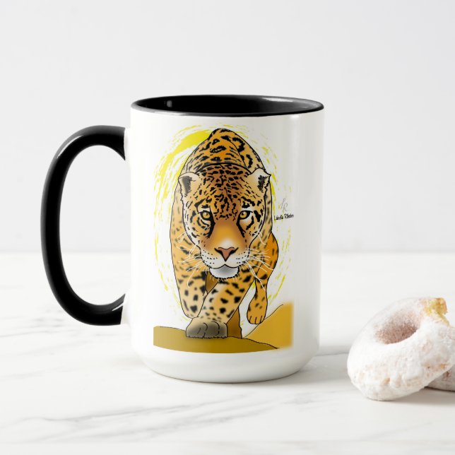 Tasse à café avec léopard peint et mess d'auto-ass (Avec donut)