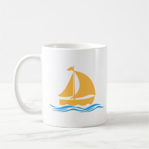 Tasse à café avec motif de bateau et de vague