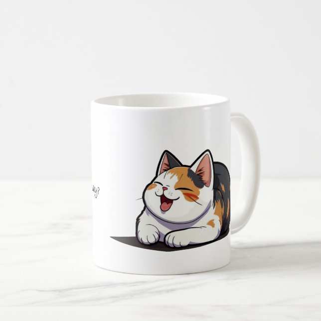 Tasse à café avec un chat calico en train de bâill (Devant droit)