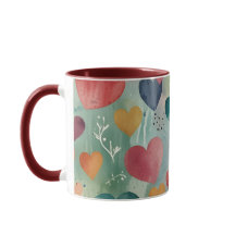 Tasse à café bicolore à cœurs aquarelle artistique