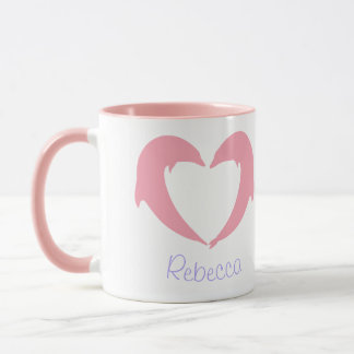 Tasse à café bicolore rose Dolphin Heart Silhouett