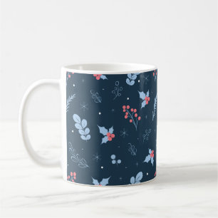 Tasse à café Bleu Nuit Baies d'Hiver & Flocons de