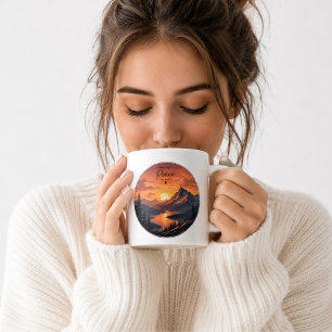 Tasse à café Coucher de soleil vintage sur la mont
