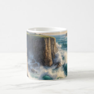 Tasse à café de paysage côtier avec vagues océaniq