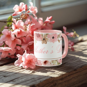 Tasse à café élégante à fleurs aquarelles roses