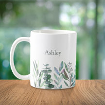 Tasse à café en aquarelle Eucalyptus verdure