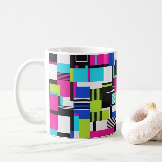 Tasse à café en céramique géométrique Neon Glitch (Avec donut)
