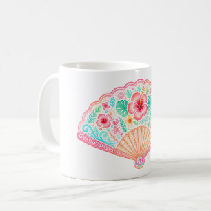 Tasse à café éventail floral tropical pastel