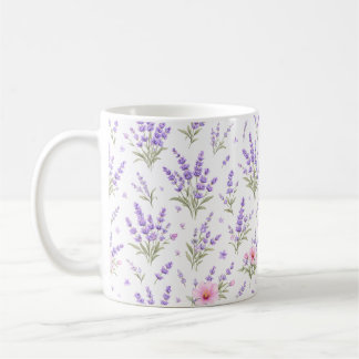 Tasse à café Fleur de lavande et rose à l'aquarell