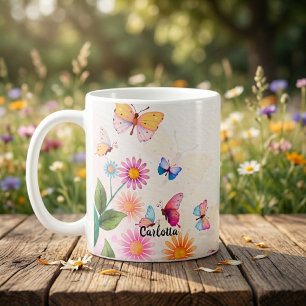 Tasse à café Fleur sauvage et Papillons Vintage