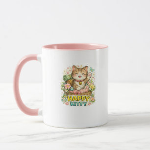 Tasse à café florale mignonne Happy Kitty