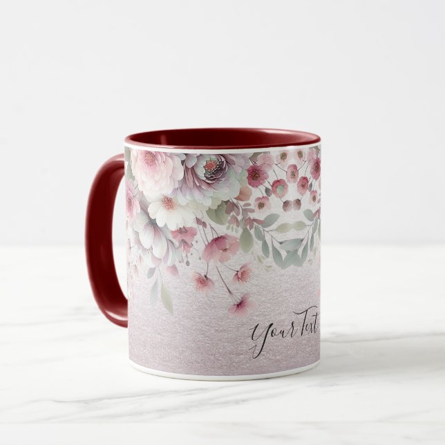 Tasse à café florale rose moderne blanc (Devant gauche)