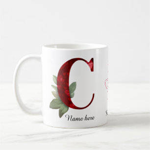 Tasse à café initiale M lettre florale rouge éléga