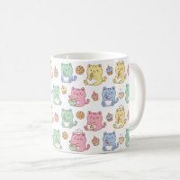 Tasse à café motif chats patisserie pastel Kawaii