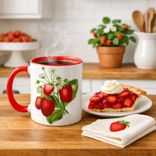 Tasse à café motif fraise de style campagnard