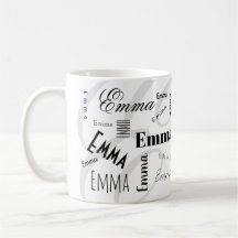 Tasse à café noir blanc Emma nom personnalisé
