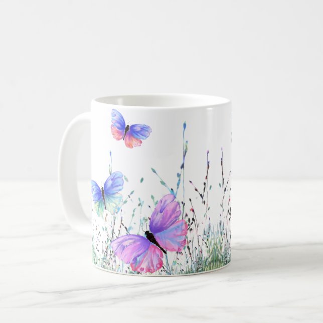 Tasse à café Papillons colorés volants Joie du pri (Devant gauche)