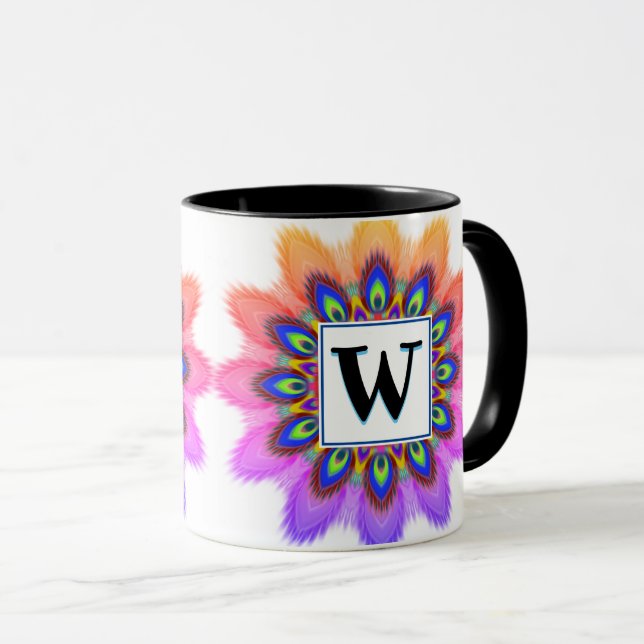 Tasse à café PEACOCK initiale personnalisée motif  (Devant droit)