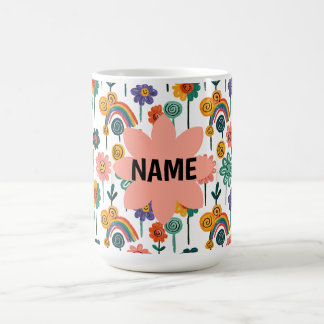 Tasse à café personnalisée avec fleurs rétro et gr