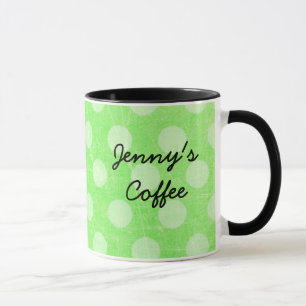 Tasse à café personnalisée verte et blanche à pois