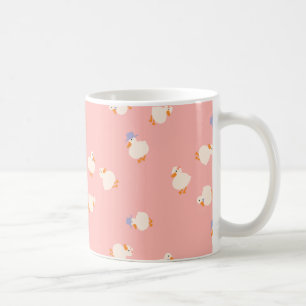 Tasse à café rose avec canards mignons illustrés à