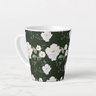 Tasse à café Rose Blanche sur Latte Noir Floral